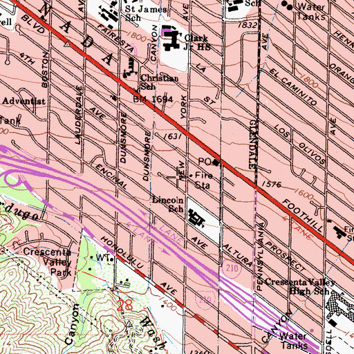 Topographic Map of Glendale Fire Department Station 28, CA