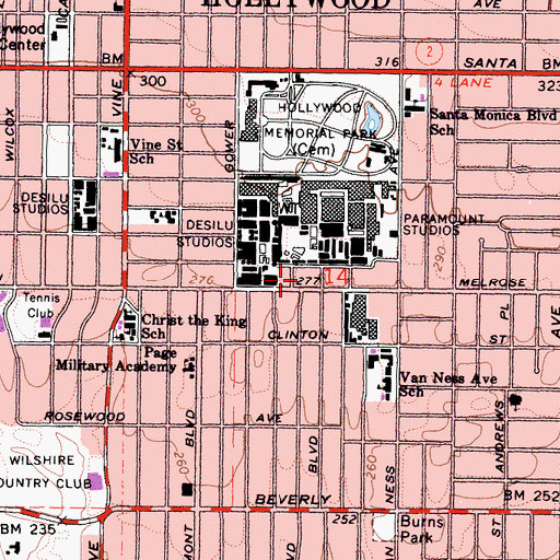Topographic Map of Paramount Fire Department, CA