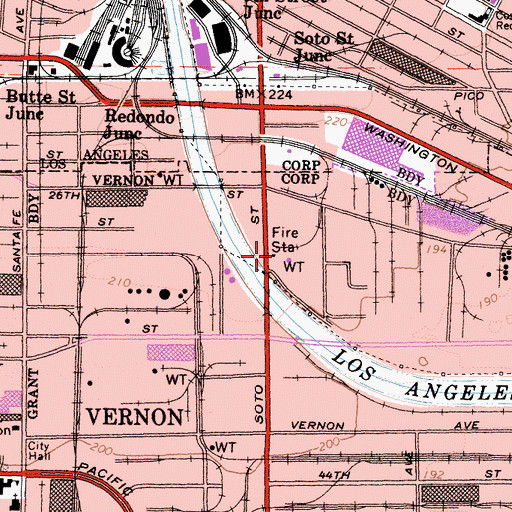 Topographic Map of City of Vernon Fire Department Station 3, CA