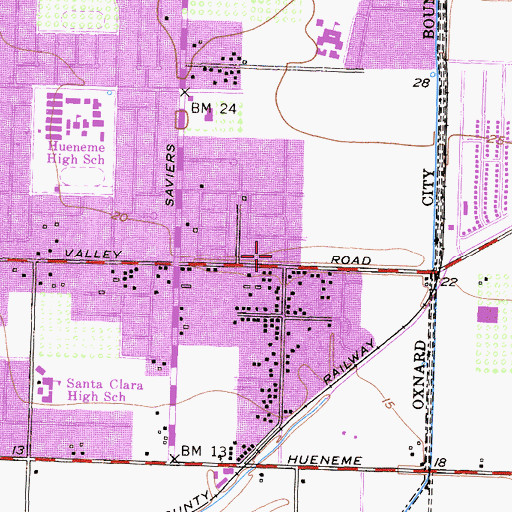 Topographic Map of Oxnard Fire Department Station 2, CA