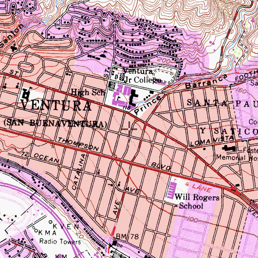 Topographic Map of Ventura City Fire Department Station 2, CA