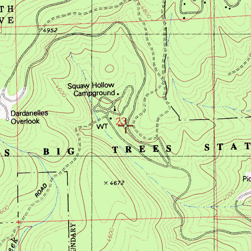 Topographic Map of Calaveras Big Trees State Park, CA