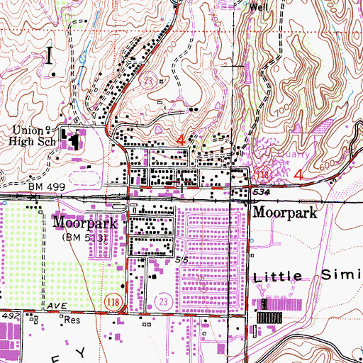 Topographic Map of Ventura County Fire Protection District Station 42 Moorpark, CA