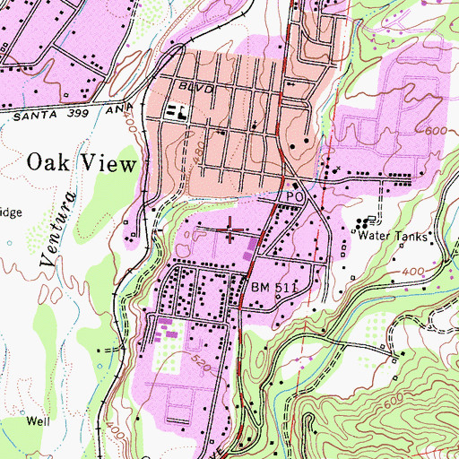 Topographic Map of Ventura County Fire Protection District Station 23 Oak View, CA