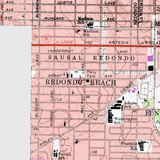 Topographic Map of Redondo Beach Fire Department Station 2, CA