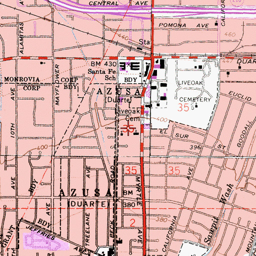 Topographic Map of City of Monrovia Fire Department Station 102, CA
