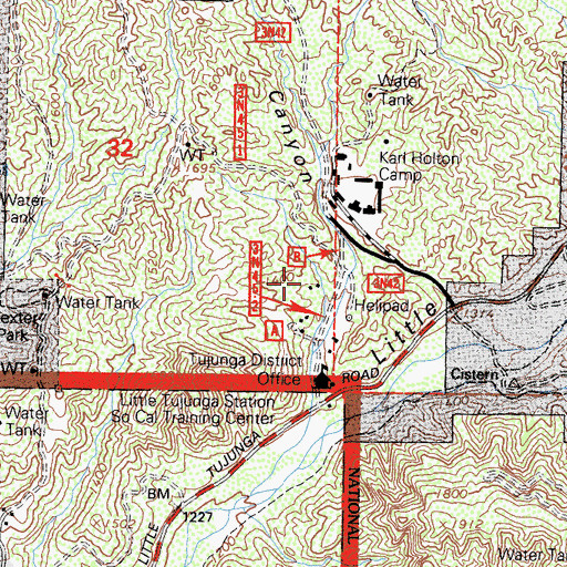 Topographic Map of United States Forest Service Angeles National Forest Los Angeles River Ranger District Station, CA