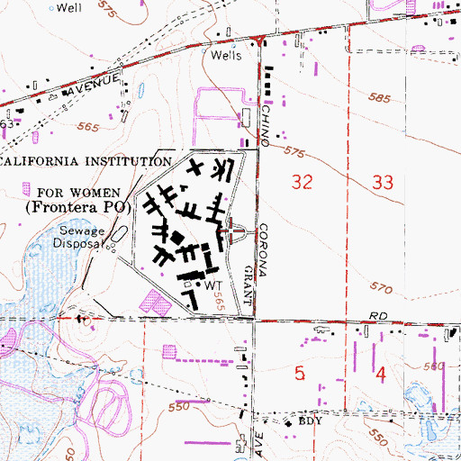 Topographic Map of California Institution for Women Fire Department, CA