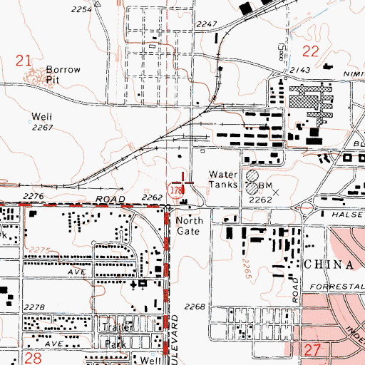 Topographic Map of China Lake Naval Air Weapons Fire Department Station 2, CA