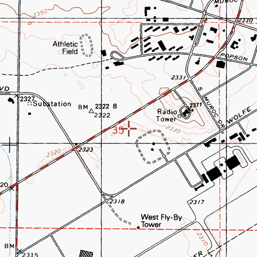 Topographic Map of Edwards Air Force Base Fire Protection Division Station 3, CA