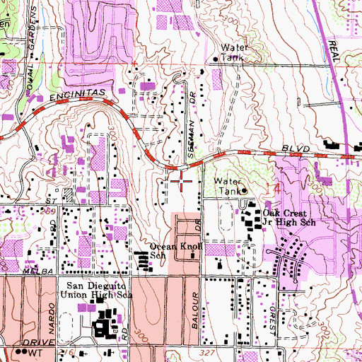 Topographic Map of Encinitas Fire Department Station 5, CA