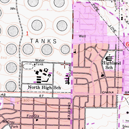 Topographic Map of Kern County Fire Department Station 63 Highland, CA