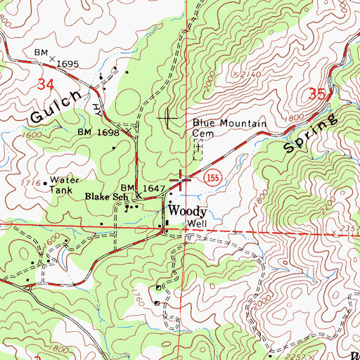 Topographic Map of Kern County Fire Department Station 35 Woody, CA