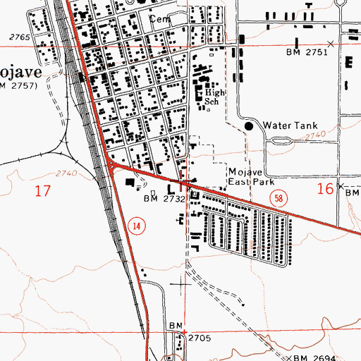 Topographic Map of Kern County Fire Department Station 14 Mojave, CA