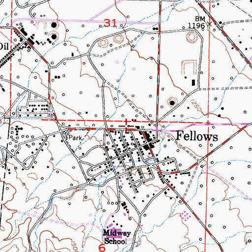 Topographic Map of Kern County Fire Department Station 23 Fellows, CA