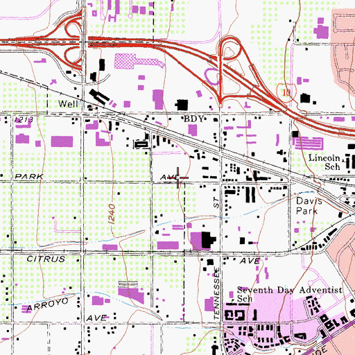 Topographic Map of Redlands Fire Department Station 264, CA