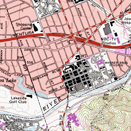 Topographic Map of Warner Brothers Studios Fire Department, CA