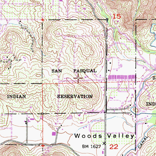 Topographic Map of San Pasqual Reservation Fire Academy, CA