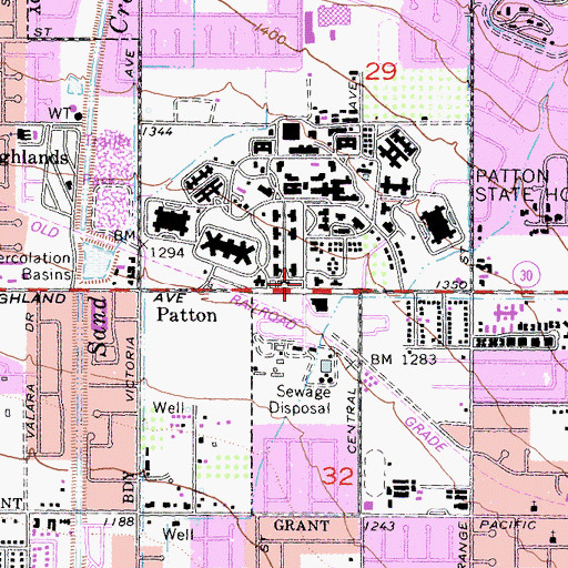 Topographic Map of Patton State Hospital Fire Department, CA