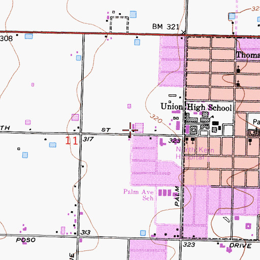 Topographic Map of Kern County Fire Department Station 31 Wasco, CA
