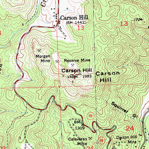 Topographic Map of Carson Hill, CA
