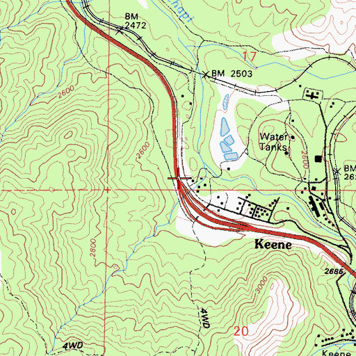 Topographic Map of Kern County Fire Department Station 11 Keene, CA