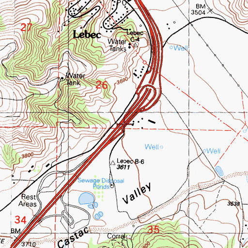Topographic Map of Kern County Fire Department Station 56 Lebec, CA