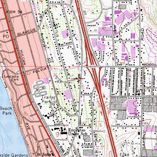 Topographic Map of Encinitas Fire Department Station 3, CA