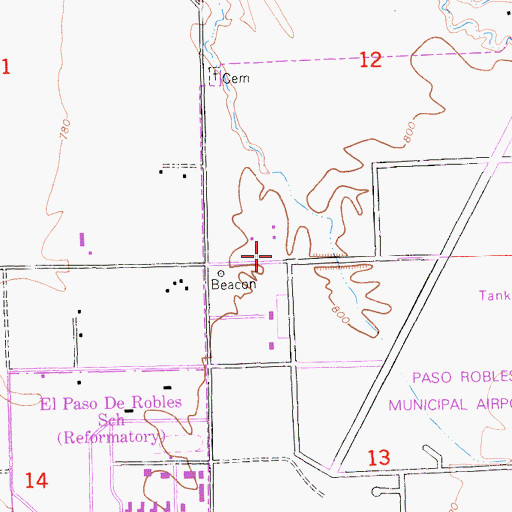 Topographic Map of Paso Robles Fire Station 3, CA