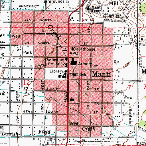 Topographic Map of Manti Ambulance Service, UT