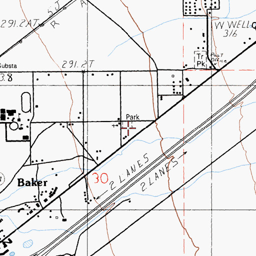 Topographic Map of Baker Emergency Medical Services, CA
