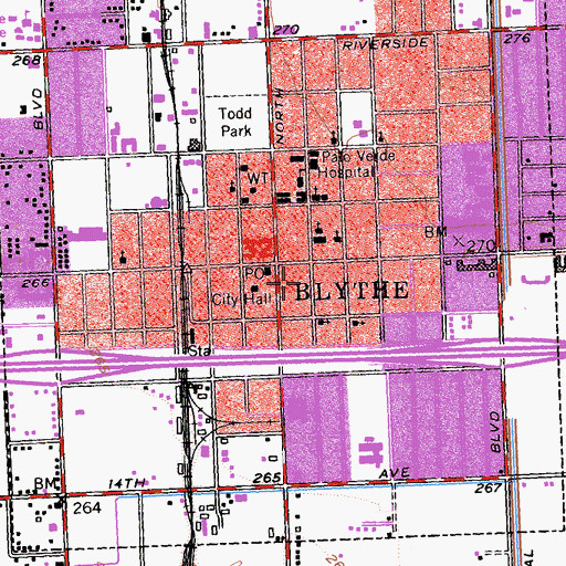 Topographic Map of Blythe Ambulance Service, CA
