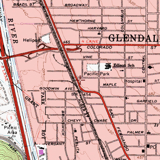 Topographic Map of PRN Medical Transportation Services Glendale, CA