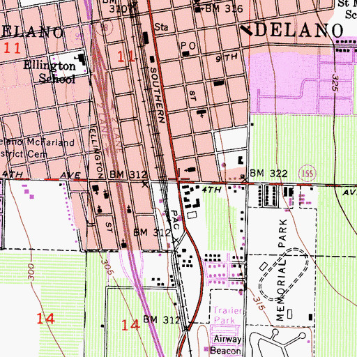 Topographic Map of Delano Ambulance, CA