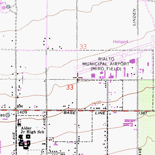 Topographic Map of San Bernardino Sheriff's Aviation Division Emergency Medical Services Transport, CA