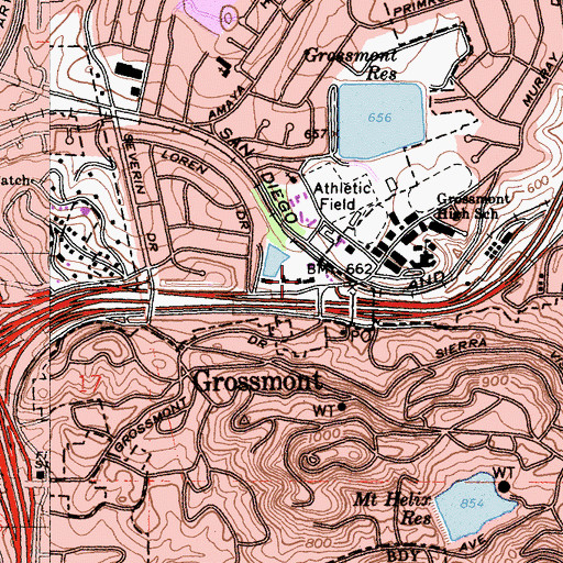 Topographic Map of Americare Ambulance Service La Mesa, CA