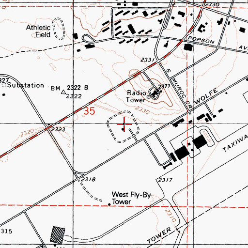 Topographic Map of Edwards Air Force Base Ambulance Service, CA