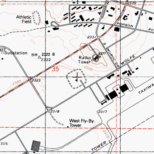 Topographic Map of Edwards Air Force Base Ambulance Service, CA