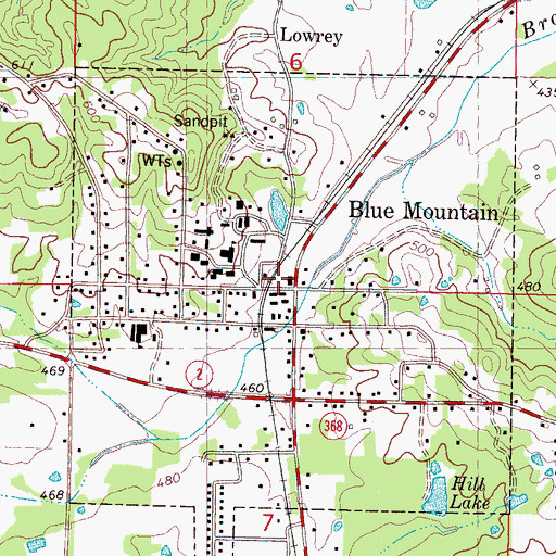 Topographic Map of Blue Mountain Volunteer Fire Department, MS