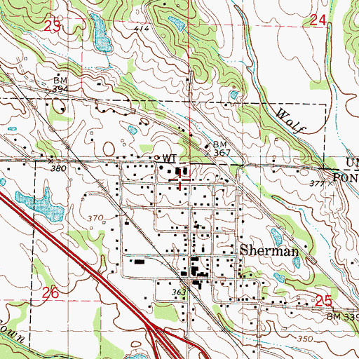 Topographic Map of Sherman City Fire Department, MS
