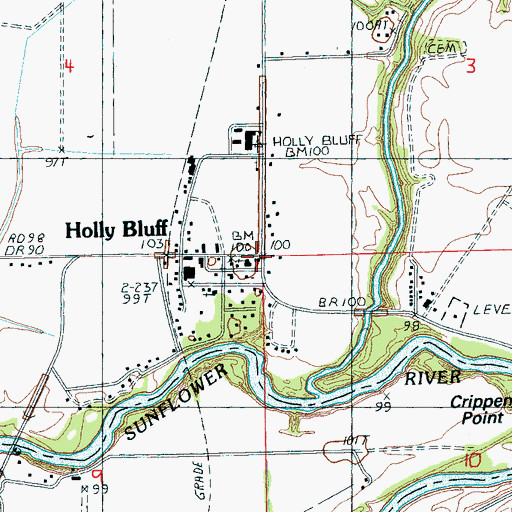Topographic Map of Holly Bluff Fire Department, MS