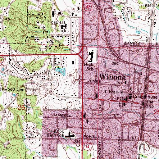 Topographic Map of Winona Fire Department, MS
