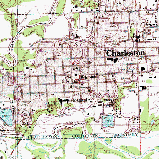 Topographic Map of Charleston Fire Department, MS