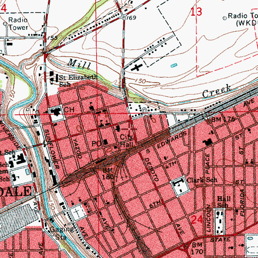 Topographic Map of Clarksdale Fire Department Central Station, MS