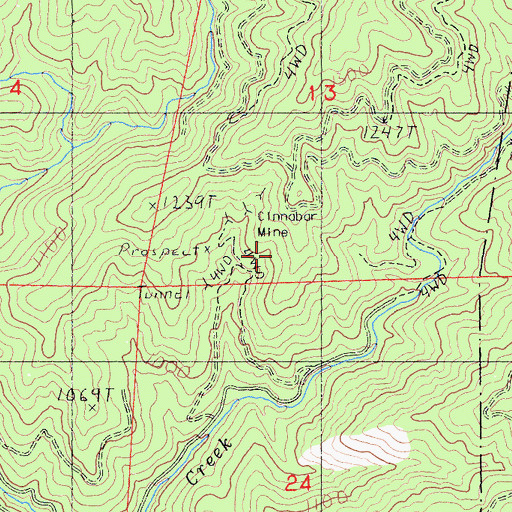 Topographic Map of Cinnabar Mine, CA