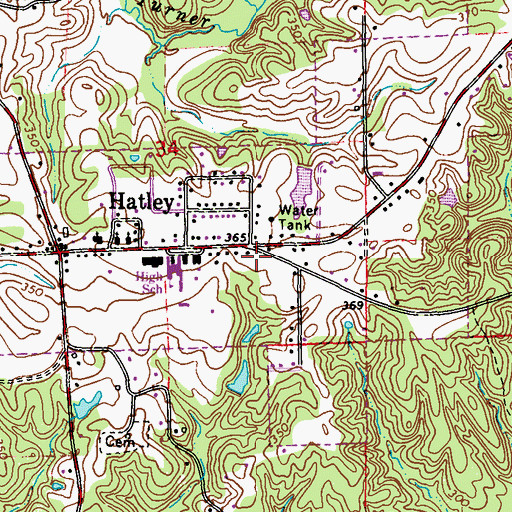 Topographic Map of Hatley Volunteer Fire Department Amory, MS