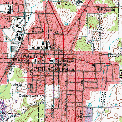 Topographic Map of Philadelphia Fire Department Station 2, MS