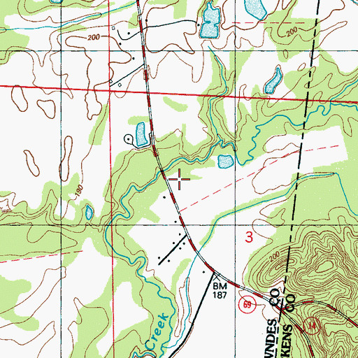 Topographic Map of Lowndes County District 3 Volunteer Fire and Rescue Department Highway 69 Station, MS