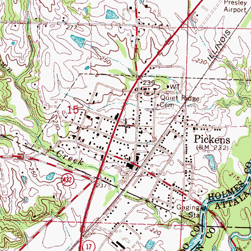 Topographic Map of Pickens Volunteer Fire Department, MS