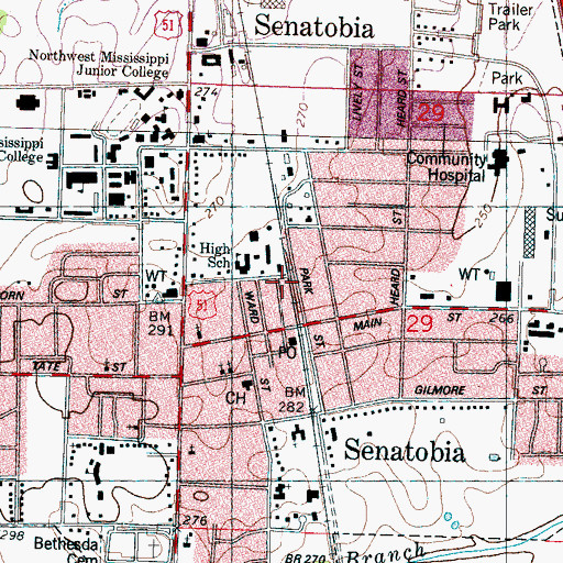 Topographic Map of Senatobia Fire Department Station 1, MS
